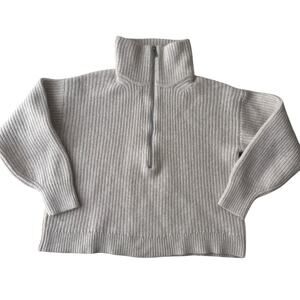 Everlane Women's XS Half Zip Heathered Oat Ribbed 100% Wool Sweater